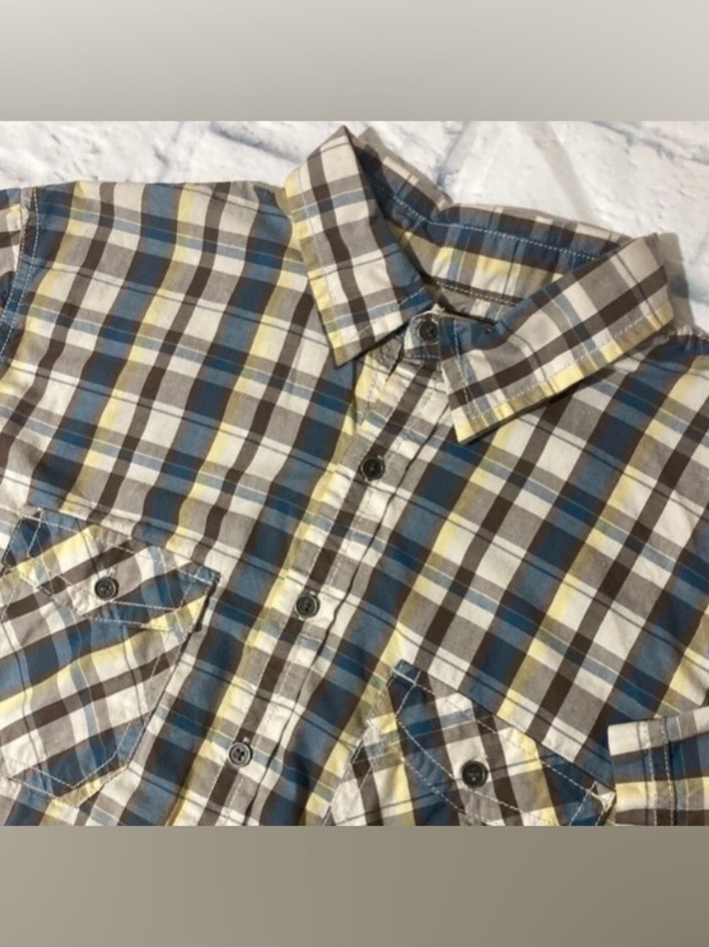Sonoma Life Style Plaid Double Pocket Mens Shirt Size Large Tall Short Sleeve